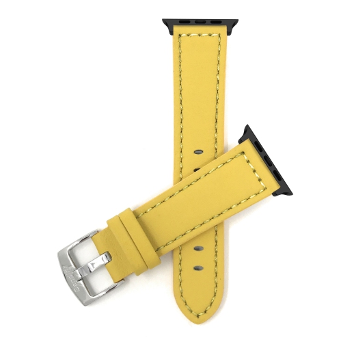 Bandini Leather Replacement Watch Strap for Apple Watch Band 42mm / 44mm, Series 6 5 4 3 2 1 - Thick Racer - Yellow / Black