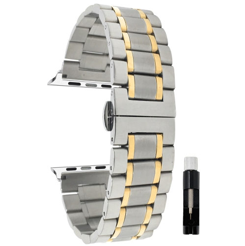 Bandini Stainless Steel Metal Watch Strap for Apple Watch Band 38mm / 40mm, Series 6 5 4 3 2 1, Silver / Gold / Silver