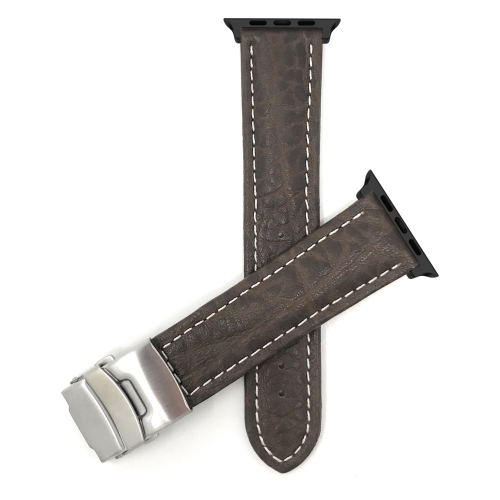 Bandini Leather Replacement Watch Strap for Apple Watch Band 42mm / 44mm, Series 6 5 4 3 2 - Deployment Clasp - Brown / Black