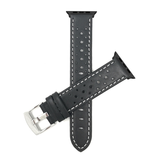 Bandini Leather Replacement Watch Strap for Apple Watch Band 42mm /41mm / 40mm / 38mm, Series 11 10 9 8 7 6 5 & SE - Rally - Black / White / Black
