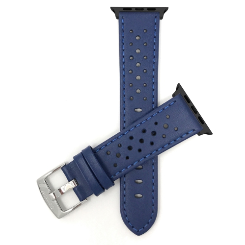 Bandini Leather Replacement Watch Strap for Apple Watch Band 42mm /41mm / 40mm / 38mm, Series 10 9 8 7 6 5 4 3 & SE - Vented Rally - Blue / Black