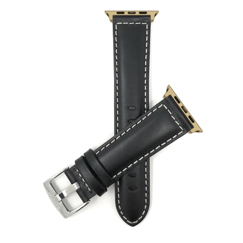 Bandini Extra Long Leather Replacement Watch Strap for Apple Watch Band 41mm / 40mm / 38mm, Series 8 7 6 5 4 3 2 1 & SE - Black / Gold
