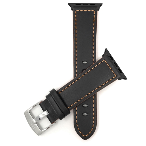 Bandini Extra Long Leather Watch Strap for Apple Watch Band 38mm / 40mm, Series 6 5 4 3 2, Racer, Black / Orange / Black