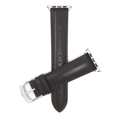Bracelet de rechange en cuir de Bandini pour Apple Watch Band 42&nbsp;mm/41&nbsp;mm/40&nbsp;mm/38&nbsp;mm, Series 11 10 9 8 7 6 5 & SE - Brun/Argenté