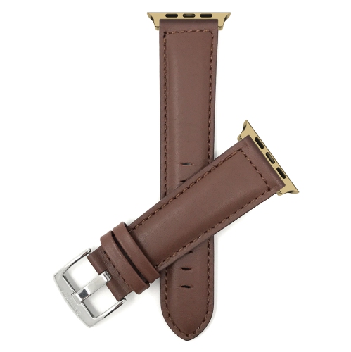 Bandini Leather Replacement Watch Strap for Apple Watch Band 42mm / 44mm, Series 6 5 4 3 2 1 - Light Brown / Gold