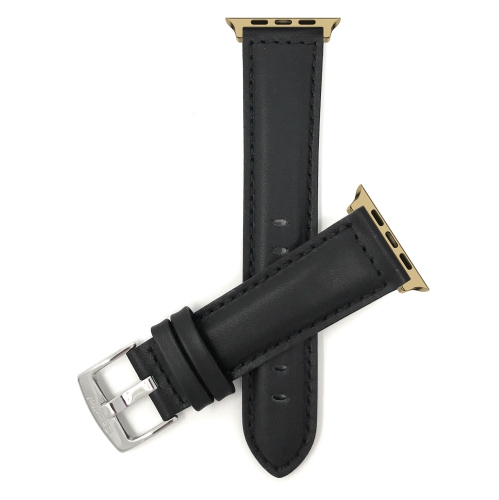 Bandini Leather Replacement Watch Strap for Apple Watch Band 42mm /41mm / 40mm / 38mm, Series 10 9 8 7 6 5 4 3 & SE - Black / Gold