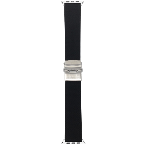 Bandini Silicone / Rubber Watch Strap for Apple Watch Band 38mm / 40mm, Series 6 5 4 3 2 1, Deployment, Black / Silver