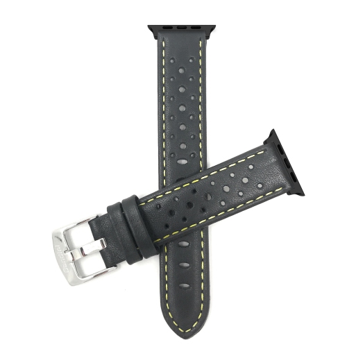 BANDINI  Leather Replacement Watch Strap for Apple Watch Band 42MM (Series 11/10) /41MM / 40MM / 38Mm, Series 11 10 9 8 7 6 5 & Se - Rally - Black /