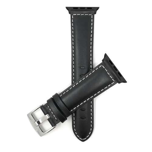 Bandini Leather Replacement Watch Strap for Apple Watch Band 46mm / 49mm / 45mm / 44mm / 42mm, Series 10 9 8 7 6 5 4 3 SE, Ultra 1 2 - Black / White