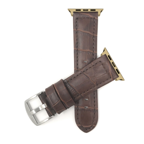 Bandini Leather Replacement Watch Strap for Apple Watch Band 46mm / 49mm / 45mm / 44mm / 42mm, Series 11 10 9 8 7 6 5 SE, Ultra 3 2 1 - Alligator