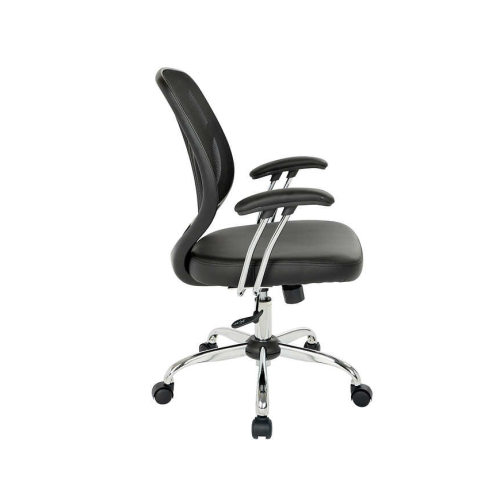 Task Chair in Faux Leather | Screen Back Office Chair | Ergonomic Adjustable Office Chair | Chrome padded arms Chair - Black