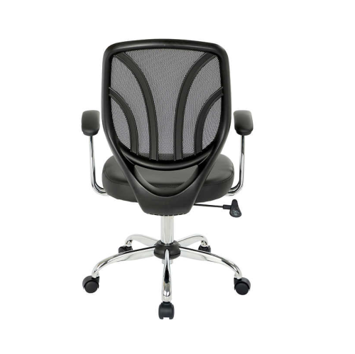 Task Chair in Faux Leather | Screen Back Office Chair | Ergonomic Adjustable Office Chair | Chrome padded arms Chair - Black