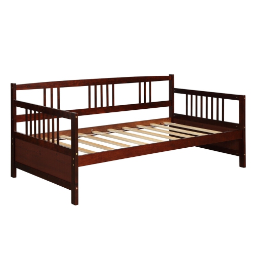 GYMAX  Twin Size Wooden Slats Daybed Bed Sofa Support Platform Sturdy W/rails