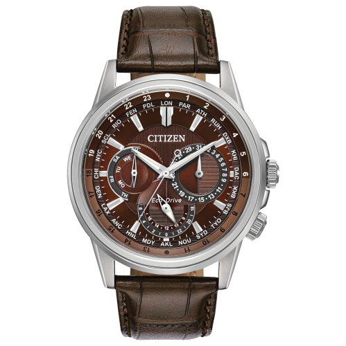 Montre homme Eco-Drive, 44&nbsp;mm cadran brun, boîtier inox argenté, cadran brun Calendrier japonais Citizen