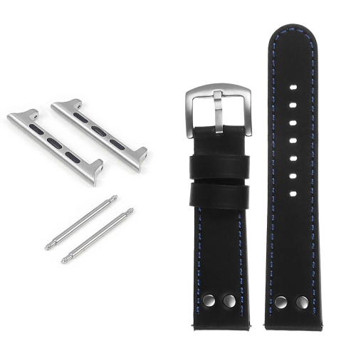 DASSARI Pilot Leather Watch Band w/ Rivets for Apple Watch - 38mm - Black & Blue