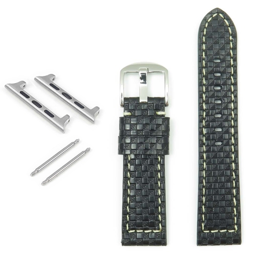 DASSARI Azure Carbon Fiber Leather Strap for Apple Watch - 38mm - Black