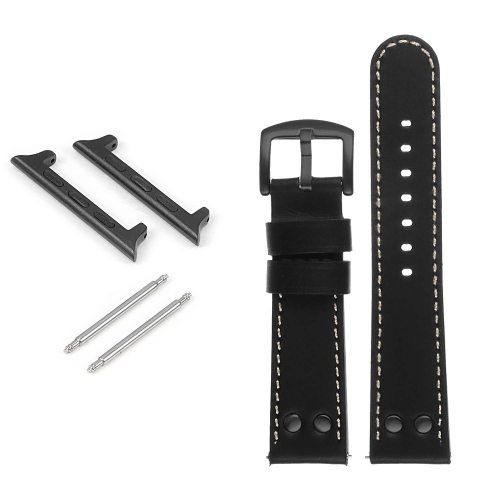 DASSARI Pilot Leather Watch Band w/ Matte Black Rivets for Apple Watch - 40mm - Black & White