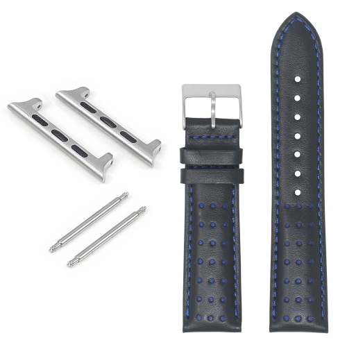 DASSARI Perforated Leather Racing Strap for Apple Watch - 38mm - Black & Blue