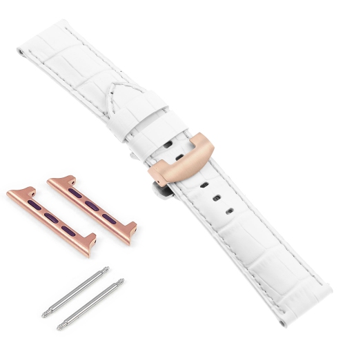 DASSARI  Croc Leather Strap W/ Rose Gold Deployant Clasp for Apple Watch - 40MM - In White