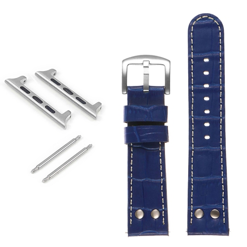 DASSARI Croc Embossed Leather Pilot Watch Band w/ Rivets for Apple Watch - 40mm - Blue