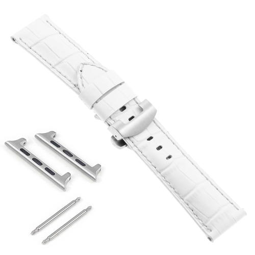 DASSARI Croc Leather Strap w/ Silver Deployant Clasp for Apple Watch - 40mm - White