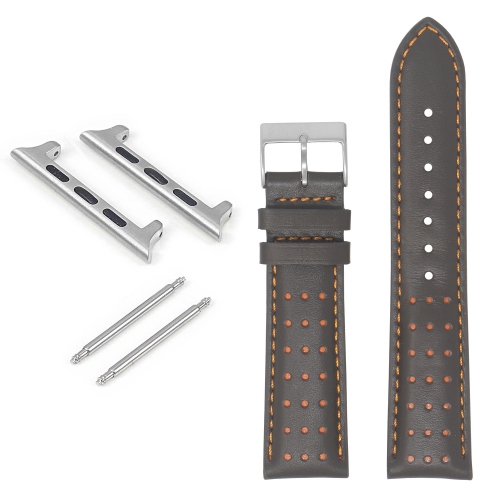 DASSARI Perforated Leather Racing Strap for Apple Watch - 44mm - Brown & Orange