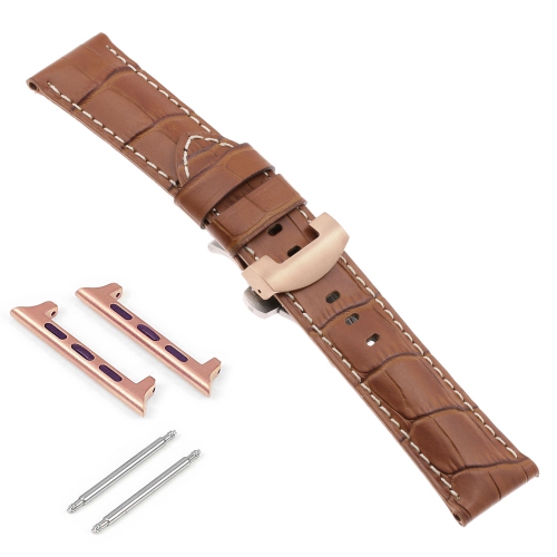DASSARI Croc Leather Strap w/ Rose Gold Deployant Clasp for Apple Watch - 38mm - Rust