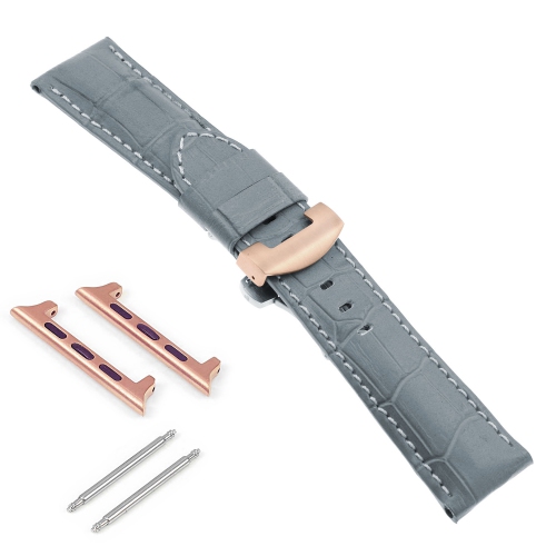 DASSARI Croc Leather Strap w/ Rose Gold Deployant Clasp for Apple Watch - 44mm - Grey