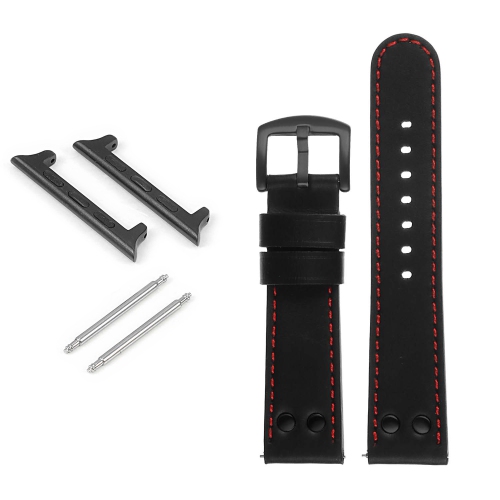 DASSARI Pilot Leather Watch Band w/ Matte Black Rivets for Apple Watch - 44mm - Black & Red