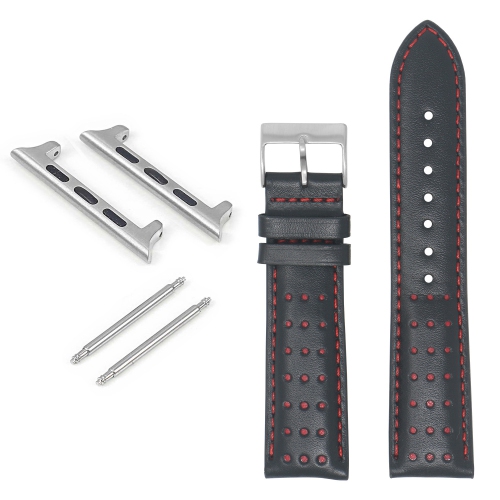 DASSARI Perforated Leather Racing Strap for Apple Watch - 40mm - Black & Red