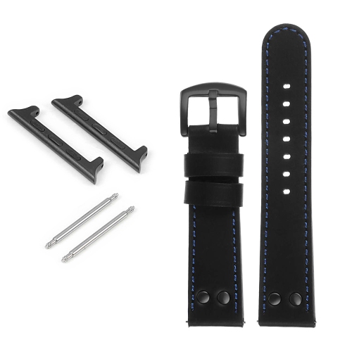 DASSARI Pilot Leather Watch Band w/ Matte Black Rivets for Apple Watch - 44mm - Black & Blue