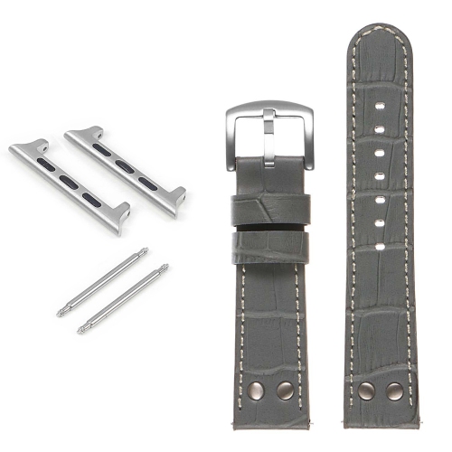 DASSARI  Croc Embossed Leather Pilot Watch Band W/ Rivets for Apple Watch - 40MM - In Grey