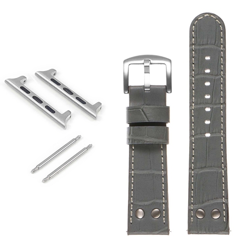 DASSARI Croc Embossed Leather Pilot Watch Band w/ Rivets for Apple Watch - 38mm - Grey