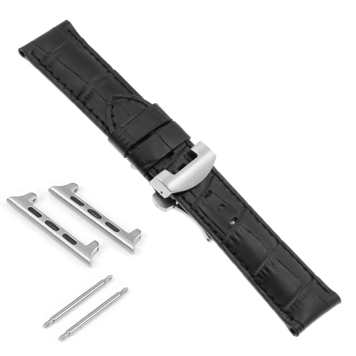 DASSARI Croc Leather Strap w/ Silver Deployant Clasp for Apple Watch - 40mm - Black