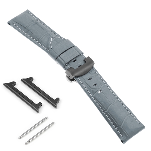 DASSARI Bracelet en cuir croco avec fermoir déployant noir pour Apple Watch - 42mm - Gris