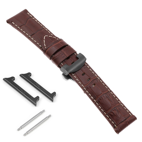 DASSARI Croc Leather Strap w/ Black Deployant Clasp for Apple Watch - 42mm - Brown