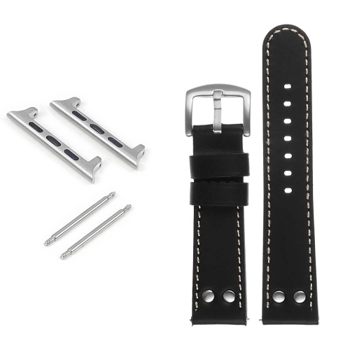DASSARI  Pilot Leather Watch Band W/ Rivets for Apple Watch - 38MM - Black & In White