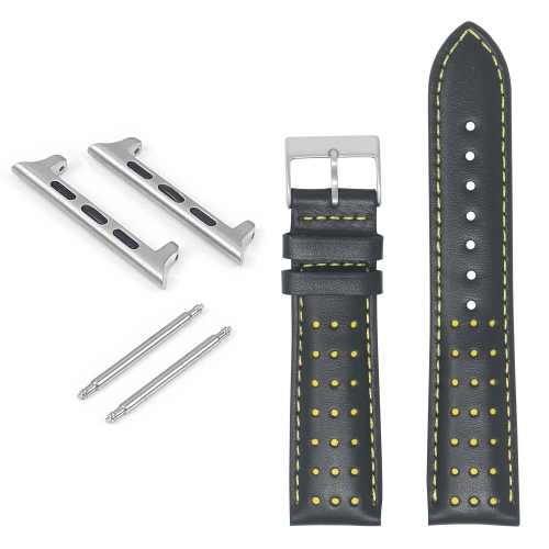 DASSARI Perforated Leather Racing Strap for Apple Watch - 44mm - Black & Yellow
