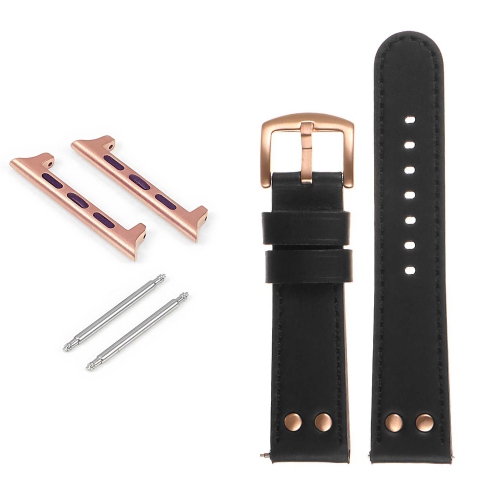 DASSARI  Pilot Leather Watch Band W/ Rose Gold Rivets for Apple Watch - 40MM - In Black