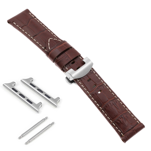 DASSARI Croc Leather Strap w/ Silver Deployant Clasp for Apple Watch - 44mm - Brown