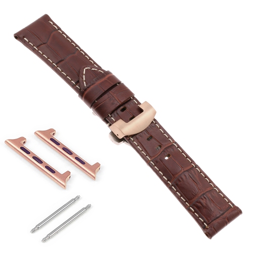 DASSARI Croc Leather Strap w/ Rose Gold Deployant Clasp for Apple Watch - 38mm - Brown