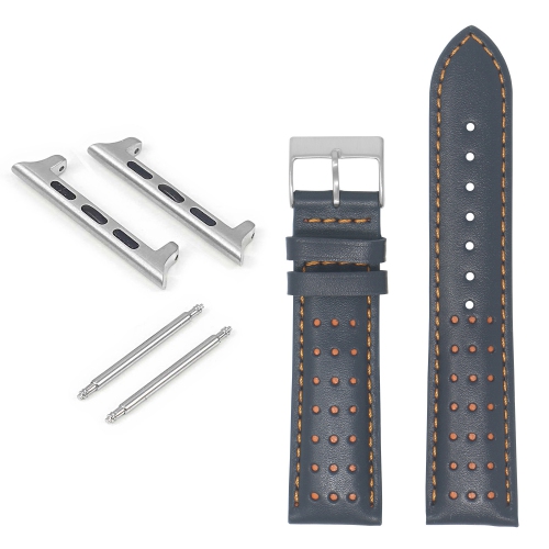 DASSARI  Perforated Leather Racing Strap for Apple Watch - 40MM - Blue & In Orange