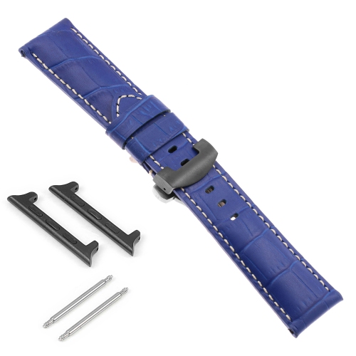 DASSARI Bracelet en cuir croco avec fermoir déployant noir pour Apple Watch - 44mm - Bleu