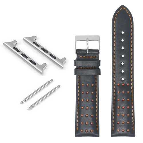 DASSARI Perforated Leather Racing Strap for Apple Watch - 40mm - Black & Orange