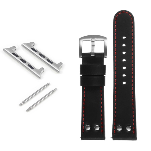DASSARI  Pilot Leather Watch Band W/ Rivets for Apple Watch - 40MM - Black & In Red