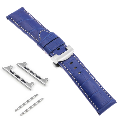 DASSARI Croc Leather Strap w/ Silver Deployant Clasp for Apple Watch - 40mm - Blue