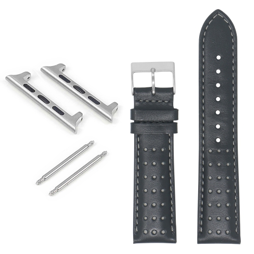 DASSARI Bracelet de course en cuir perforé pour Apple Watch - 40mm - Noir & Gris
