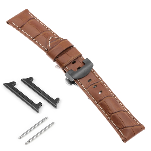 DASSARI Croc Leather Strap w/ Black Deployant Clasp for Apple Watch - 44mm - Rust