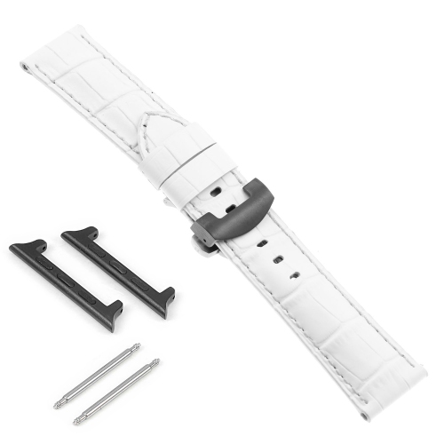 DASSARI Croc Leather Strap w/ Black Deployant Clasp for Apple Watch - 44mm - White
