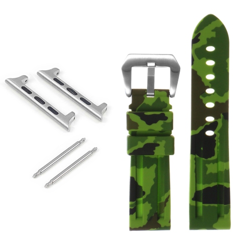 StrapsCo Camo Silicone Watch Strap with Brushed Stainless Steel Pre-V Buckle for Apple Watch - 44mm - Green Camo